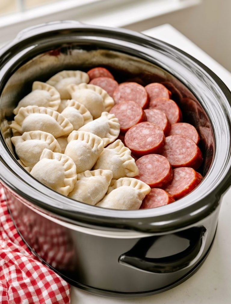 Slow Cooker Pierogi and Sausage Casserole