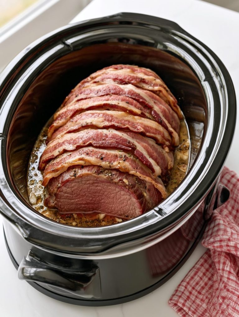 Slow Cooker Bacon Wrapped Sirloin Roast