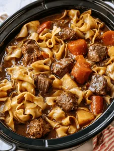 Slow Cooker 3-Ingredient Beef Stew Noodles