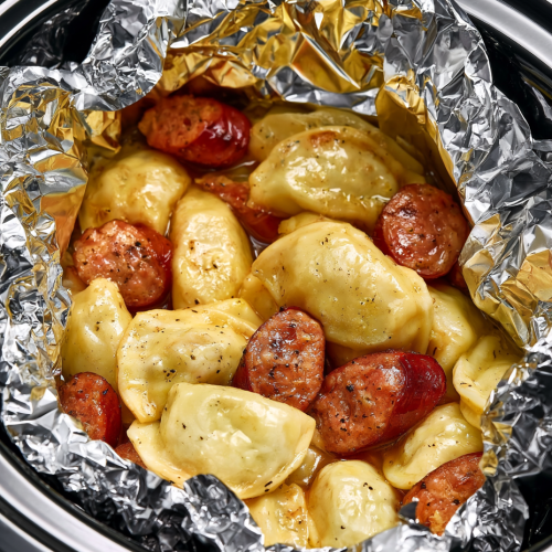 Slow Cooker Foil Packet Sausage and Pierogies 6 Slow Cooker Foil Packet Sausage and Pierogies