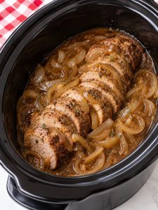 Slow Cooker 4-Ingredient Onion Soup Pork Tenderloin
