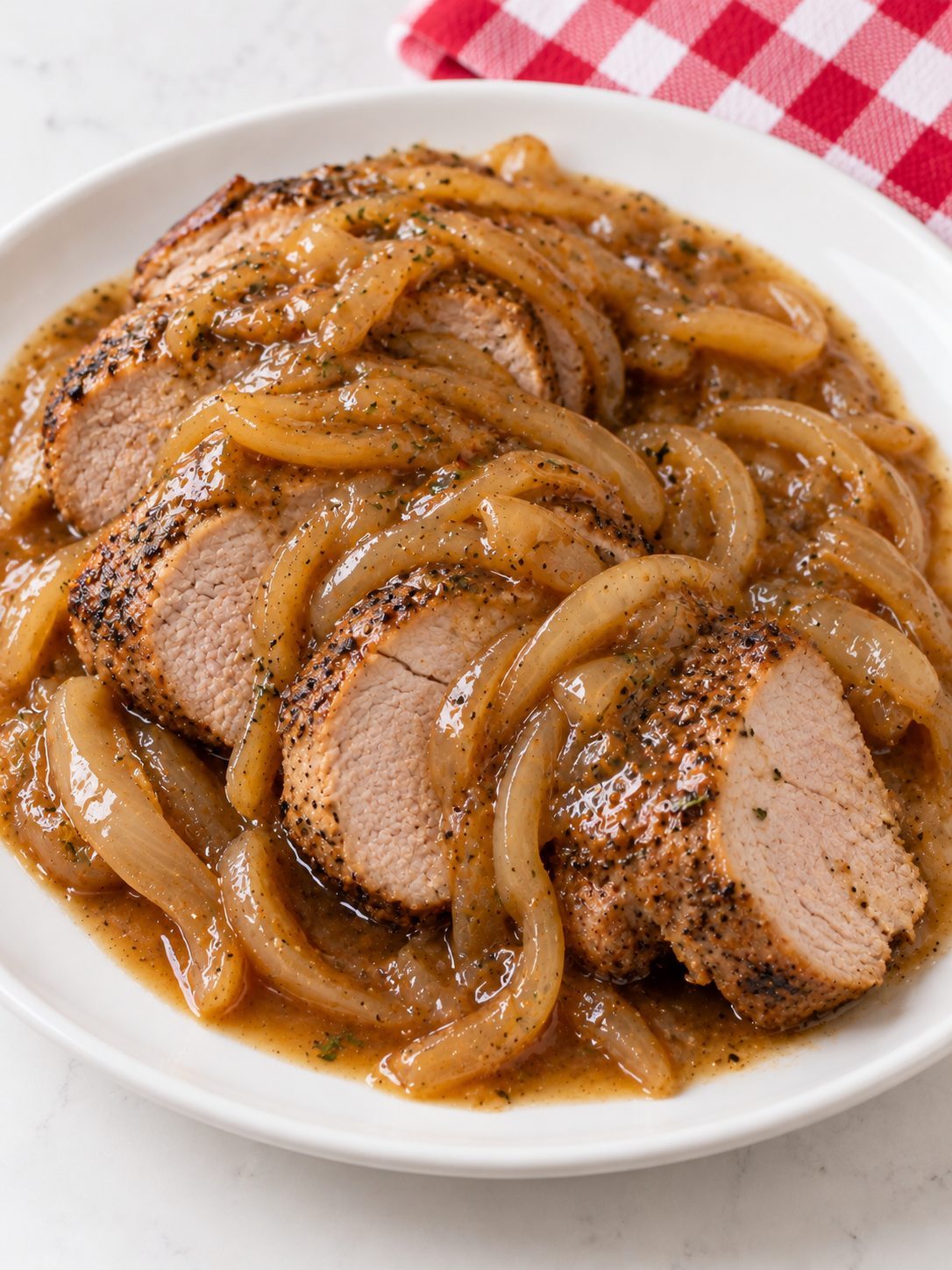 Slow Cooker 4-Ingredient Onion Soup Pork Tenderloin