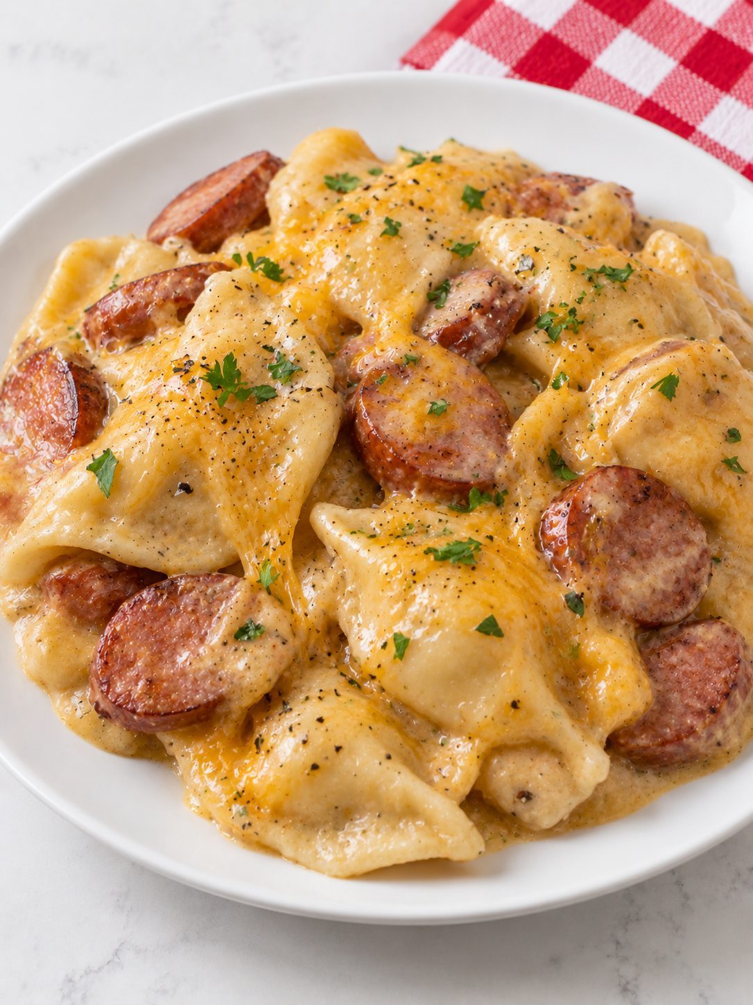 3-Ingredient Slow Cooker Kielbasa and Pierogies