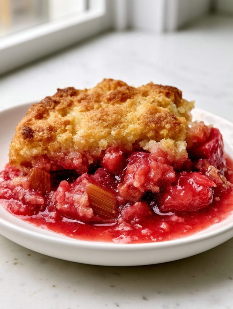 Slow Cooker 3-Ingredient Rhubarb Cobbler