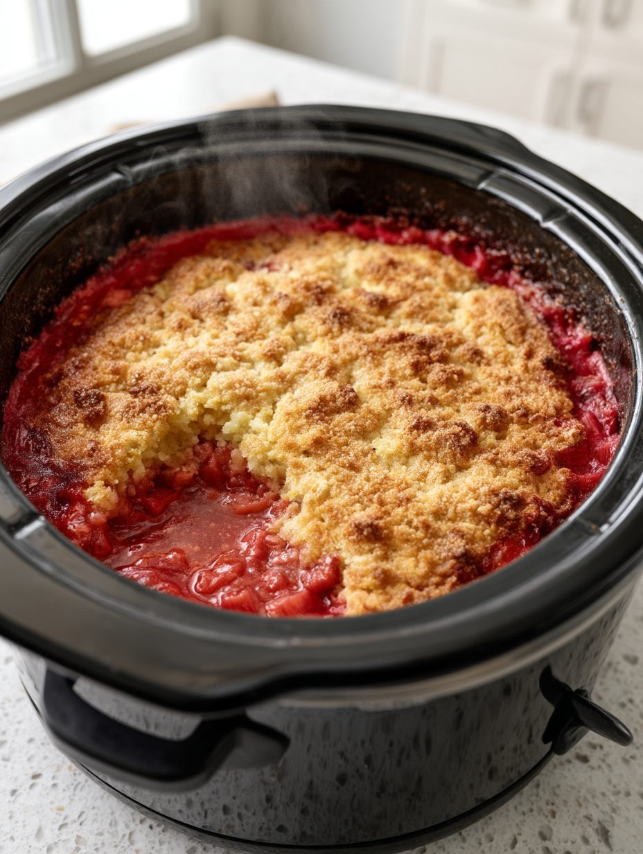 Slow Cooker 3-Ingredient Rhubarb Cobbler
