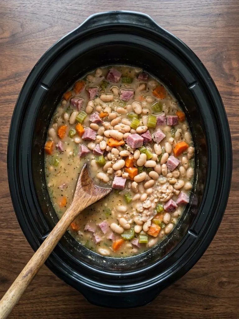 Step 5: Some beans have been mashed into the broth, making the finished ham and beans creamy.