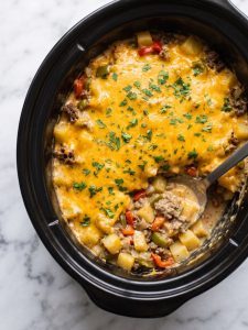 Crockpot Cheesesteak Potato Casserole