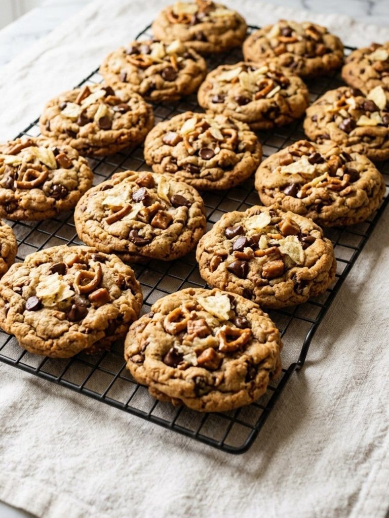 Kitchen sink cookies cooling on a wire rack