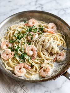 One Pan Shrimp Fettuccine Alfredo