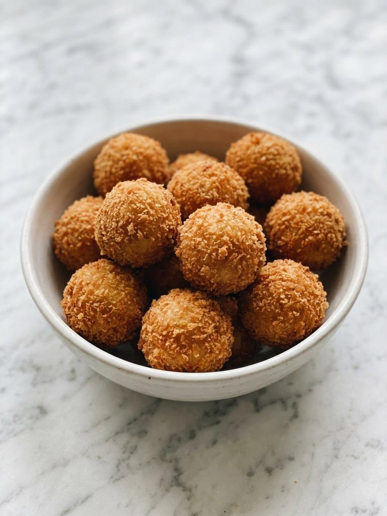 Crisp golden potato croquettes on a wire rack over a baking sheet