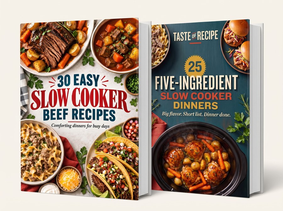 Two free cookbooks: 25 Five-Ingredient Slow Cooker Dinners and 30 Easy Slow Cooker Beef Recipes